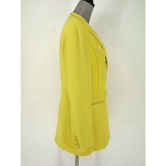 Louis Feraud Jacket Womens 8 Yellow Twill Lined Embroidery Detail Blazer Vintage - Picture 14 of 16